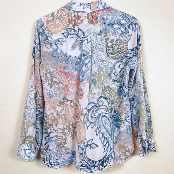 CHICO’S Tab Sleeve Paisley Watercolor Blouse S - Picture 7 of 8